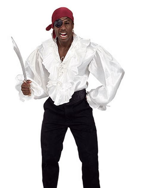 White Satin Pirate Shirt Adult Costume Jerry Seinfeld Puffy Ruffles