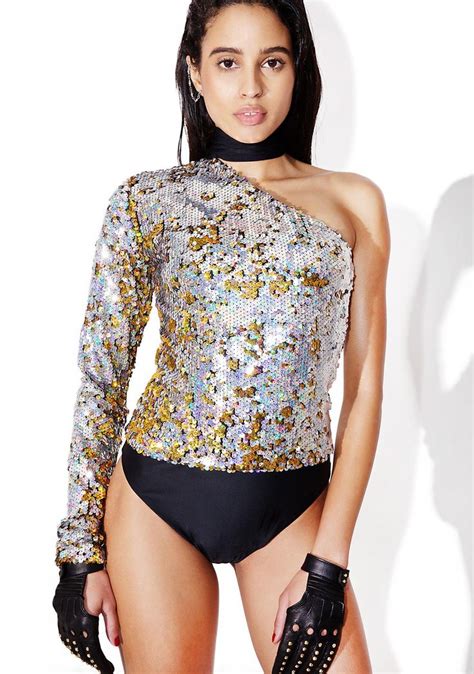 One Sleeve Sequin Bodysuit Sequin Bodysuit Outfit Accessories Streetwear Outfit