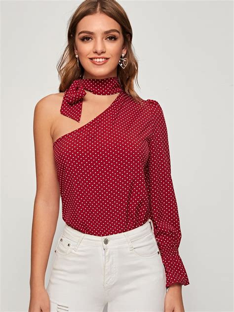 Polka Dot Knotted Asymmetrical Neck Blouse Check Out This Polka Dot