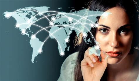 Free Woman Drawing A Network Over A Virtual World Map Nohat Cc