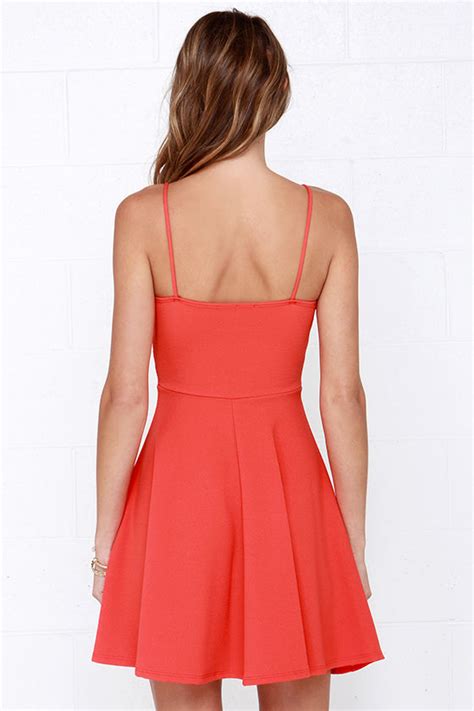 Cute Coral Red Dress Fit And Flare Dress Skater Dress 36 00