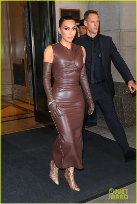 Photo Kim Kardashian Brown Leather Outfit Wsj Innovator Awards 10 Photo 4653796 Just Jared