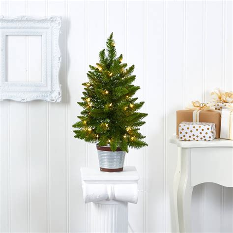 2 Providence Pine Artificial Christmas Tree In Decorative Planter With