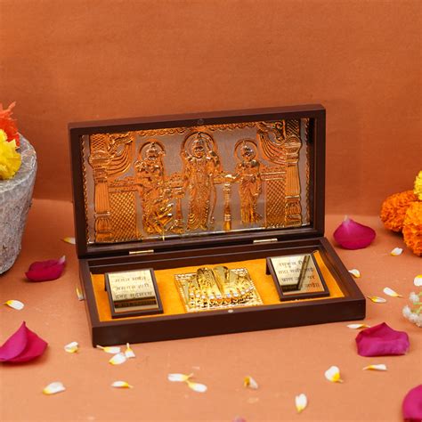 Gold Foil Ram Darbar Pooja Box Servdharm