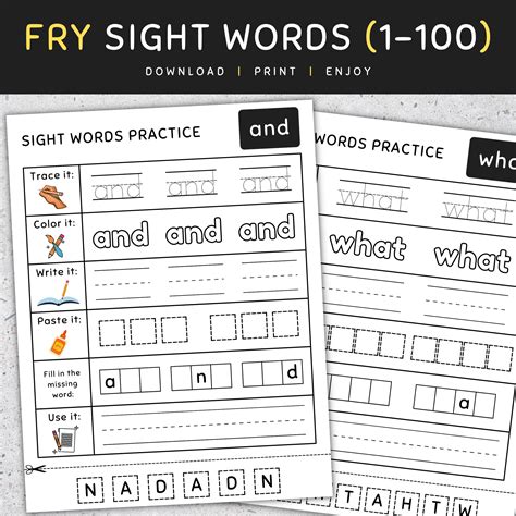 Fry Sight Words 1 100 First 100 Sight Words Worksheets Set 2