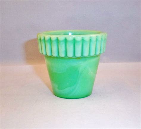 Vintage Green Swirl Akro Glass Mini Flower Pot Marked Etsy Flower