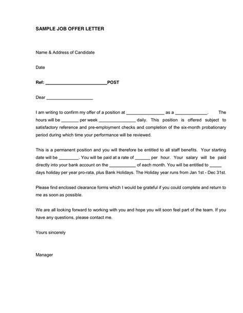 Job Offer Letter In Word And Pdf Formats