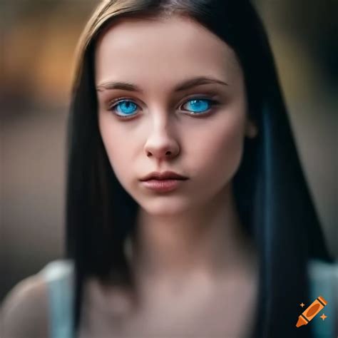 Portrait Of A Young Woman With Black Hair And Blue Eyes On Craiyon