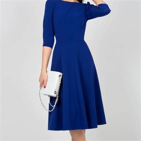 Cobalt Blue Spring Dress Summer Midi Dress Elegant Casual Etsy
