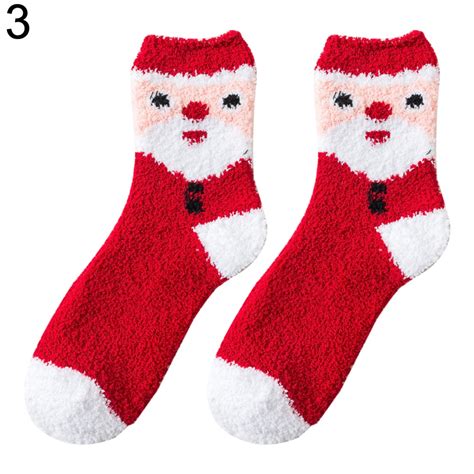 Besufy Besufy Women Socks Cute Christmas Santa Claus Striped Coral
