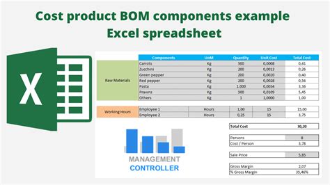 Cost Product Bom Components Example Excel Spreadsheet