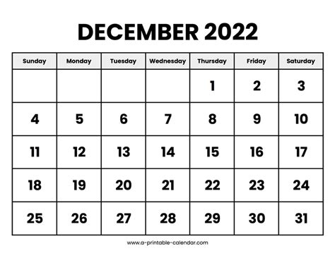 December 2022 Calendar Printable A Printable Calendar