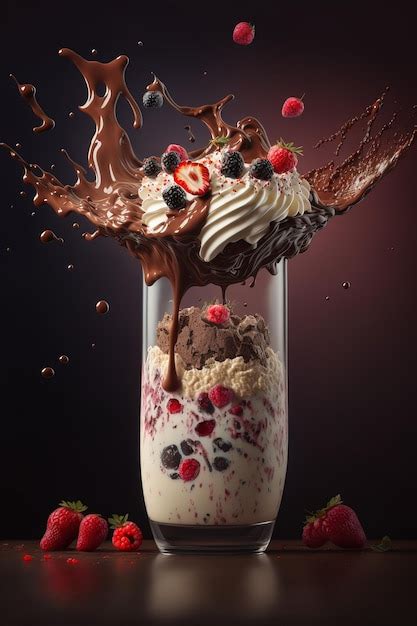Premium Ai Image Beautiful Glass Of Aesthetic Milkshake Cocktail With A Explosion Of Cream