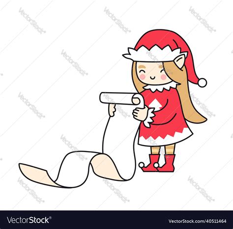 christmas elf girl with scroll of ts female vector image