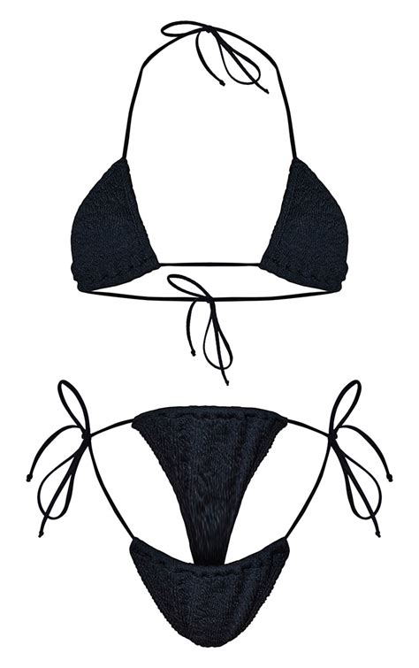 Black Crinkle Triangle Bikini Set Swimwear Prettylittlething Aus