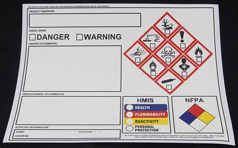 New Ghs Chemical Label Osha Hmis Nfpa Diamond Label Safety Sign 85x11