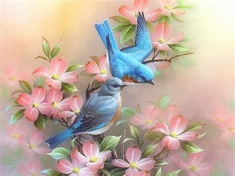1920x1080px 1080p Free Download Spring Bluebirds Paintings Birds