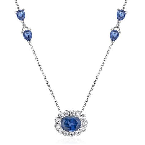 Ceylon Blue Sapphire Diamonds Pear Sapphire Drop White Gold Necklace