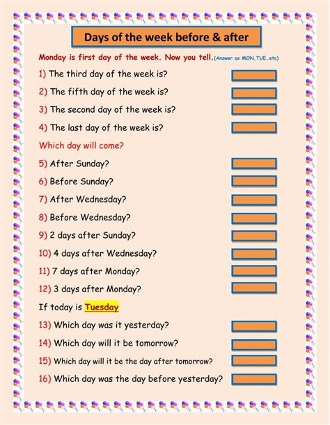Days Of The Week Todaytomorrow And Yesterday Interactive Worksheet