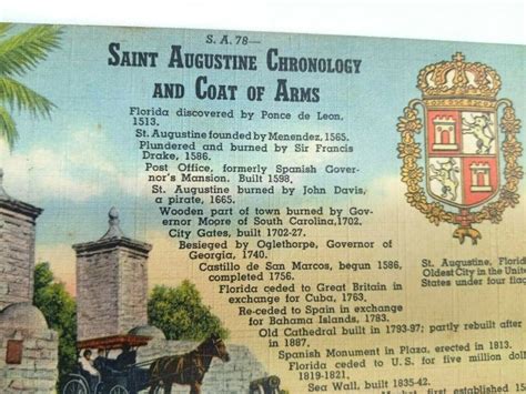 Vintage Postcard Saint Augustine Chronology And Coat Of Arms Florida