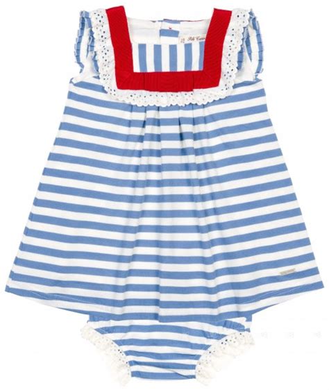 Pili Carrera Baby Girls Blue Striped Dress And Knickers Set Missbaby