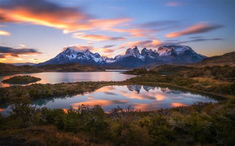 South America Chile Patagonia Andes Mountains Lake Sunset