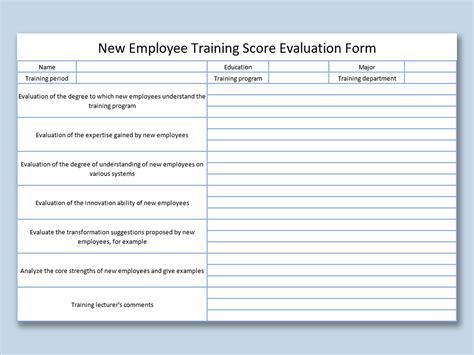 Excel Of New Employee Training Score Evaluation Formxls Wps Free Templates