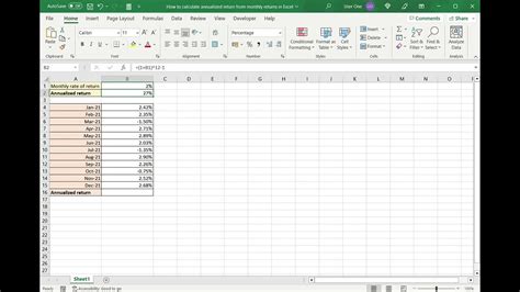 How To Calculate Annualized Returns From Monthly Returns In Excel Youtube