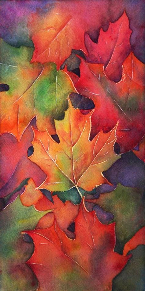 Colorful Autumn Leaves Watercolor Painting