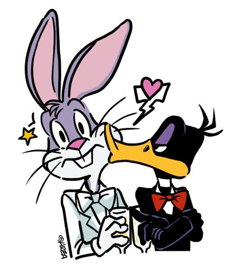 playful art featuring bugs bunny and daffy duck