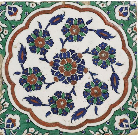 Four Square Iznik Pottery Tiles Ottoman Turkey Circa