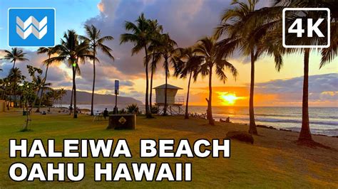 4k Haleiwa Beach Park In North Shore Oahu Hawaii Usa Sunset