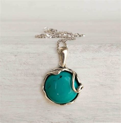 Vintage Style Turquoise Pendant 925 Sterling Silver Necklace Etsy Sterling Silver Jewelry