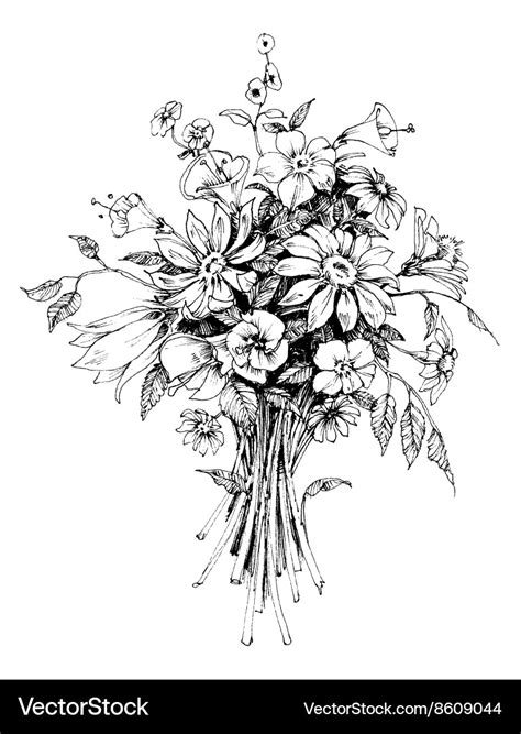 Bunch Of Flowers Bridal Bouquet Sketch Royalty Free Vector