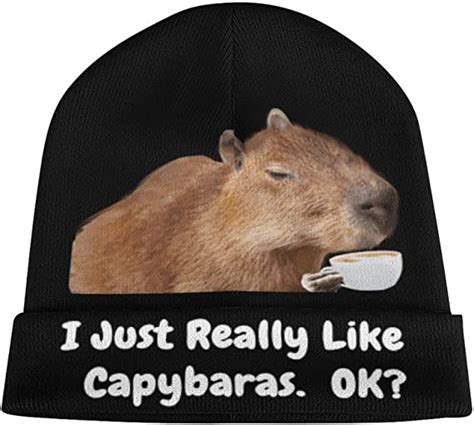 Capybara Sipping Coffee Knit Beanie Hats For Men Womeni Just Really