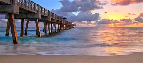 Sunrise Over Juno Beach Pier In Florida Panoramic Justin Kelefas Fine
