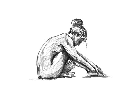 Hand Drawn Nude Female Figure Drawing Print Black And White Sketch Art