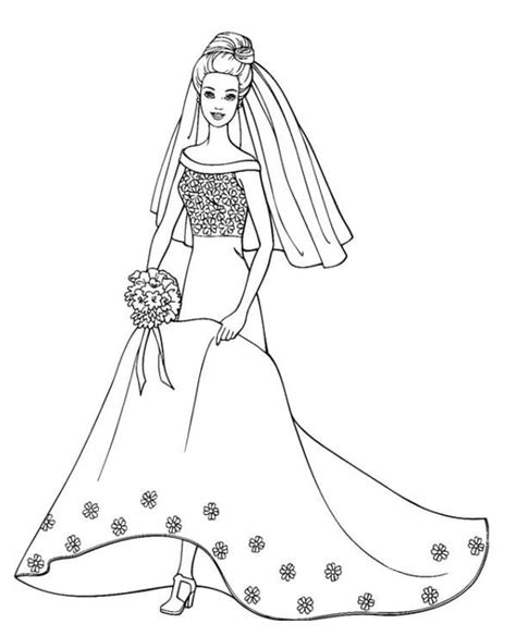 Barbie On Wedding Dress Coloring Page Free Printable Coloring Pages