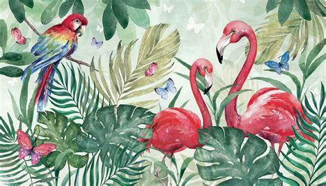 Tropical Flamingo Wall Mural By Di Brookes Wallsauce Uk Jungle