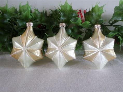 Vintage Glass Star Ornaments Set Of Three Gold And White Star Etsy