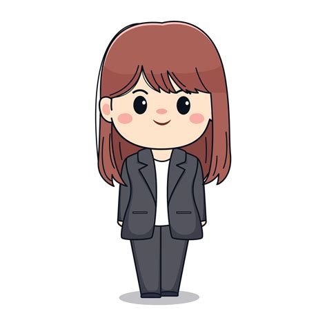 Cute Businesswoman With Formal Suit Kawaii Chibi Character Design