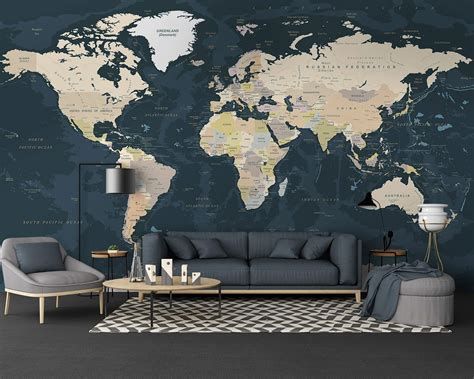 Buy Murwall Map Wallpaper Dark Political World Map Wall Mural Large