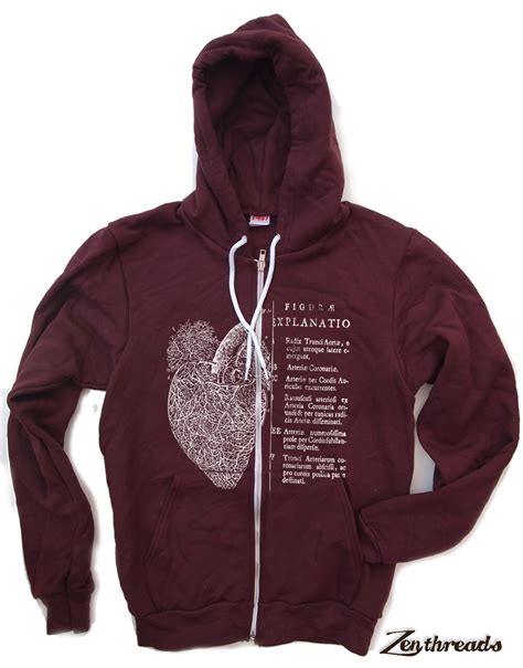 Unisex Anatomical Heart Fleece Zip Hoody L Xs S M L Xl Hand