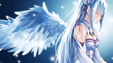 In fact, she was stunning. Wallpaper : illustration, white hair, anime, wings, angel ...