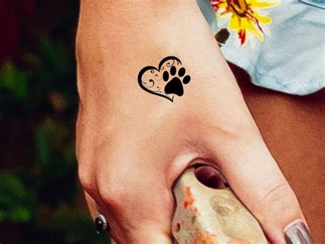 Paw Print Heart Temporary Tattoo Dog Tattoo Animals Tattoo Etsy