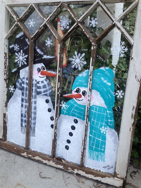 Love Painting Snowmen Christmas Paintings Old Window Art Painting