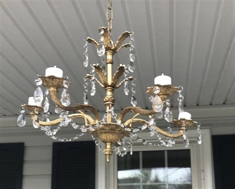 Vintage Spain Brass Chandelier With Crystals Converted For Etsy