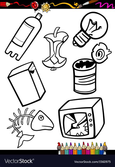Cartoon Garbage Objects Coloring Page Royalty Free Vector