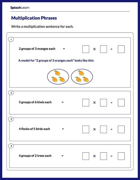 Multiplication Sentences Worksheets For Th Graders Online Splashlearn
