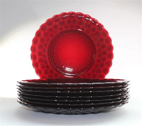 Royal Ruby Red Bubble Glass Plates Set Of 8 Anchor Hocking Etsy
